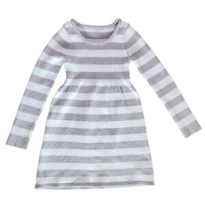 Girls Sweater Dress White Silver Striped Knit 4–5 Years Approx Long Sleeve Cute